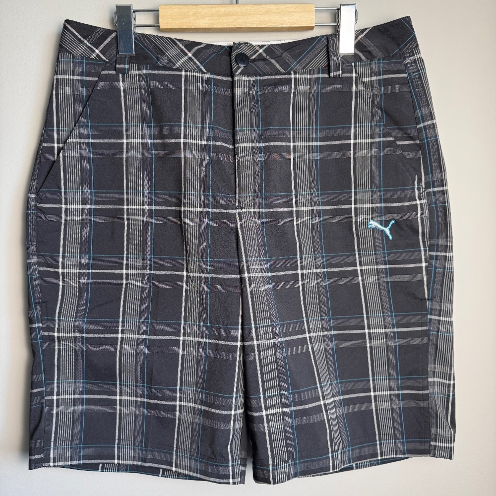 Puma Men's Chino Plaid Golf Shorts USP Dry Bermuda Black/Gray Size 32 Preppy‎